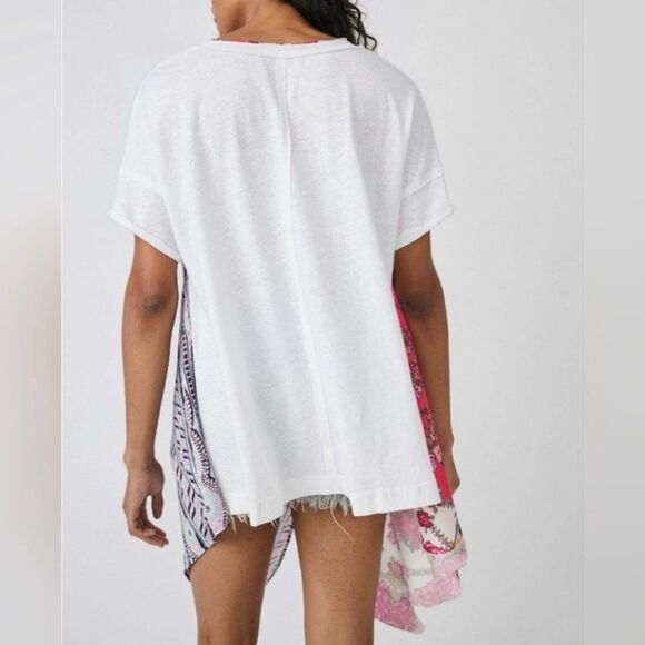 Free People Knot Me Floral Geometric Scarf Mix Media Tie-Front Blouse Top L - Picture 5 of 12